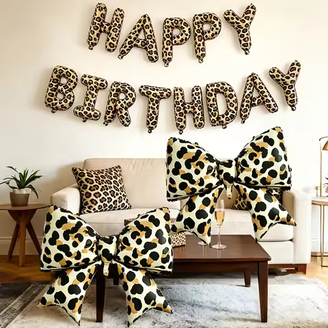 15Pcs leopard print happy birthday balloon 16 inch happy birthday letter aluminum film balloon and l