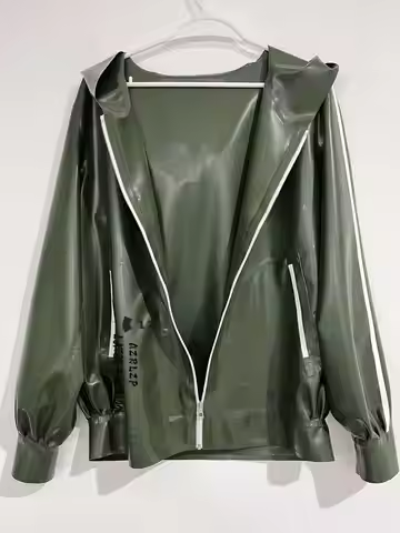 Military Green Latex Sports Jacket / Rubber Hoodie