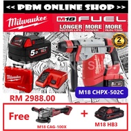[Ready Stock] MILWAUKEE M18 FUEL CHPX502-C Rotary Hammer Free M18 CAG100-0X Grinder