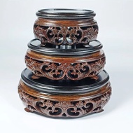 Oval Carved Ebony Base Vase Jade Strange Stone Flowerpot Base Solid Wood Tray Antique Ornaments