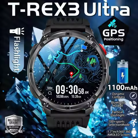 T-Rex3 Ultra 1100mAh Super Capacity Battery Adult Men Smart Watch 1.7" Large Screen Call 5ATM Waterp
