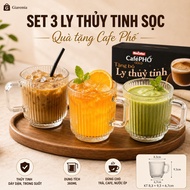 Set of 3 striped glass cups as a gift for Cafe Pho 360ml