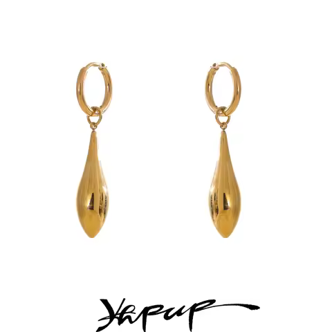 Yhpup Stainless Steel Glossy Water Drop Dangle Hoop Earrings Tarnish Resistant Metal Attractive Jewe