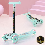 HIJAU Scooter Otoped Kick Board Kids Color Led Light Up Scooter Toddler Pink Greenbiru Boys