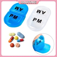 JIAUTING 2 Grids Waterproof Pill Organizer Portable Oval Pill Box Pill Container Daily AM&PM Contain