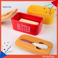 [AM] Easy to Clean Butter Dish Shatter-resistant Butter Dish Handcrafted Ceramic Butter Dish with Lid and Knife Set Stylish Butter Keeper for Kitchen Countertop for Southeast