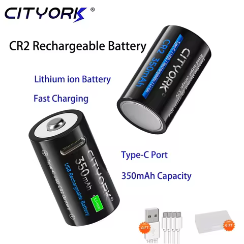 CR2 Rechargeable Battery USB Type-C Fast Charge 3.7V 350mAh lithium CR 2 battery for Digital Camera 