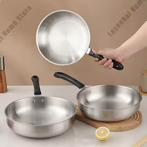 Stainless Steel Non Stick Frying Pan Household Thick Uncoated Frying Pan Gas Stove Induction Cooker 