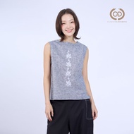 C&D Womans blouse Linen Fusion เสื้อผู้หญิง คอตั้ง แขนกุด สีเทา CC6XDG