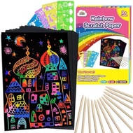 100 Sheets Rainbow Scratch Paper Art Suitable for 3 Years Old 4 Years Old 5 Years Old 6 Years Old 7 