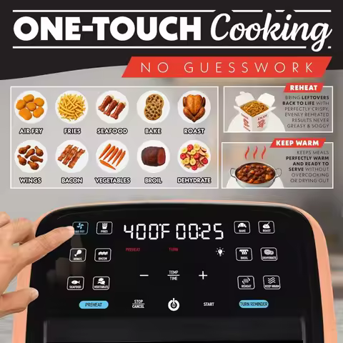 Gourmia Air Fryer 7 QT with Easy View Panoramic Window And Interior Light - Guided Cooking 12 One-To