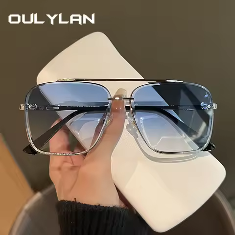 Oulylan Retro Double Beams Driving Sunglasses Outdoor Trendy Gradient Travel Shades Unisex High-grad