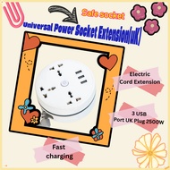【READY STOCK】Universal Power Socket Extension | 3 USB Port UK Plug 2500W | Electric Cord Extension
