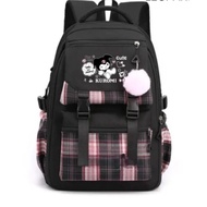 Tas Ransel Anak Perempuan Desain Karakter Kuromi dengan Bonus Botol Minum & Jam LED - Bahan Oxford