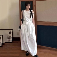 XITAO Solid Color Sleeveless Dress Drawstring Simple O-neck Loose Personality Arrival Slimming Summe