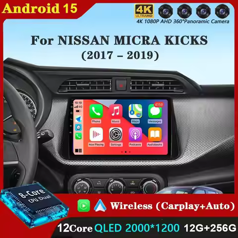 9" Android 15 Car Radio Carplay For NISSAN MICRA KICKS 2017 2018 2019 Player Multimedia Navigation V