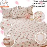DANSUNREVE Quilted Fitted Sheet Floral Cute Rabbit Bedsheet Double Yarn Washed Cotton Thicken Bed Sheet Soft Single/Queen/King size Mattress Cover