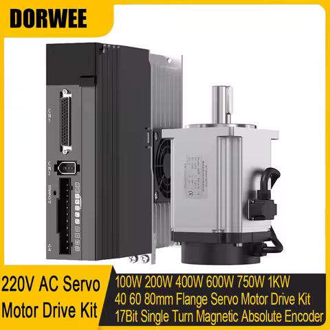 AC 220V Servo Motor Driver Kit 100W 200W 400W 750W 1KW Magnetic 17bit Absolute Encoder 40 60 80mm Se