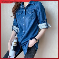 SUNWISHSWS-M43 Women Long Blouse Demin Middle-Long Blouse For Women aju Denim Jeans Muslimah Jaket L