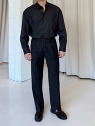 Double Belts Pleated Wide Leg - Black