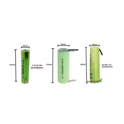 1.2V Ni-MH 4/5AA1500mAh AA2000mAh 43mm x 10mm 43mm x 14mm 48mm For Fekco Philips Braun Oral B Electr
