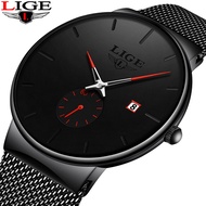 2019 LIGE Mens Watches Top Brand Luxury Fashion Wrist Watch For Men Quartz Clock Clock Male Ultra-Thin Mesh Belt Waterproof+Box