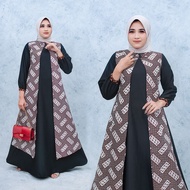 Gamis batik kombinasi polos standar dan jumbo resleting belakang fashion muslim wanita motif terbaru