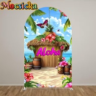 Tropical Hawaiian Aloha Theme Door Flag Decoration Arched Background Summer Flowers Beach Surfboard 