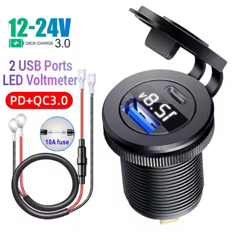 QC3.0 Car Charger Cigarette Lighter Socket Waterproof USB Fast Charge With Voltmeter Switch 12/24V Q