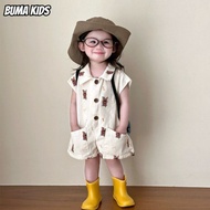 BUMA KIDS🔥Children, onesie, Korean version, cartoon, onesie shorts, printed, pure cotton