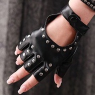 ถุงมือหนัง PU สำหรับผู้หญิง PU สีดำ Y2K Five Fingers