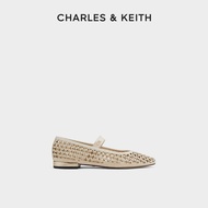 CHARLES&KEITH ใหม่ Flat Shoes SL1-71900014 รองเท้าบัลเล่ต์ส้นแบน Hollow Bright Diamond Cream 38