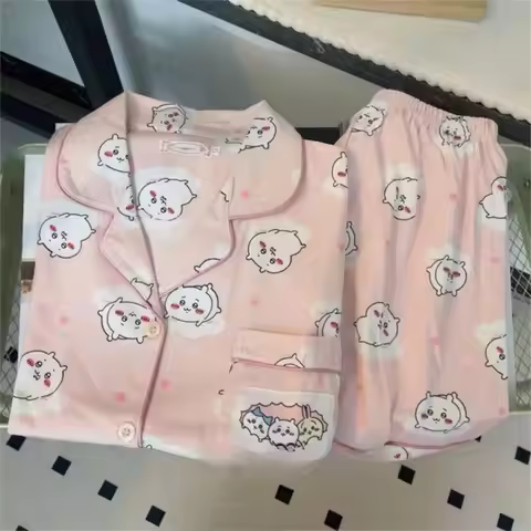 Cute yiji Pajamas for Women Summer Thin New Short-sleeved Shorts ハチワレ Hachiware うさぎ USAGI ちいかわ Carto
