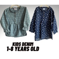Baju Denim T-Shirt Budak/Bayi/ Kanak Perempuan Baju Kemeja Jeans Blaus Panjang TShirt (1-8Y) Long Bl