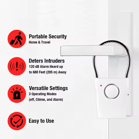 Door Handle Alarm 110dB Door Security Alarm with Adjustable Settings Portable Alarm Equipment Batter
