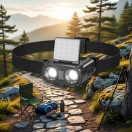 1200mAh,900,5,  Lampu Kepala Boleh Cas 1200mAh, 900 Lumen, 5 Mod Pencahayaan untuk Laluan & Kerja