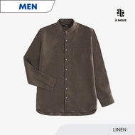 À NOUS - MEN SHIRT - Classic Fit - Linen (Chocolate) / เสื้อเชิ๊ต ตัวหลวม ผ้าลินิน สีน้ำตาล เข้ม