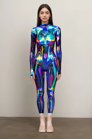 Women Multicolor Delight Bodysuit Cosplay Gothic Jumpsuit Role Play Slim Stretch Halloween Carnival 