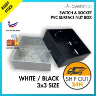 [WHITE / BLACK] 3x3 Single Surface PVC Nut Box Switch Socket Back Cover Back Box Back Base Surface B