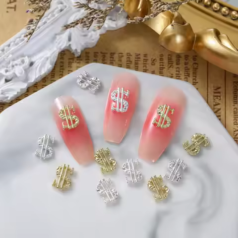 20pcs Alloy Dollar Sign Nail Charms Shinny Silver Gold Money Nail Art Decorations 3D Dollars Parts M