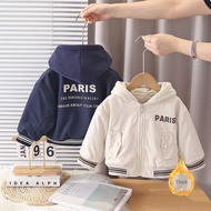 80-120 Boys' Fleece-Lined Hooded Printed Jacket for 0-5 yrs old - Winter Thickened Coat