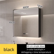 Solid Wood LED Smart Mirror Cabinet Bathroom Storage Mirror Cabinet with 3-color LED Backlight Time Temperature Wall-mounted Storage Beauty Two-in-one Counter Smart Defogging Mirror Smart Cabinet
