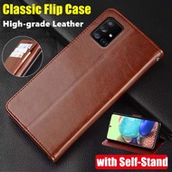 For Samsung Galaxy A51 4G 6.5 inch SM-A515F Genuine Leather Case Vintage Wallet Simple Folding Flip Protective Case with Kickstand Card Holder Cover