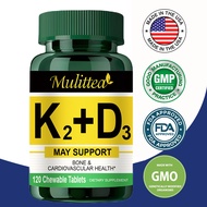 Vitamin D3 K2 Tablet Kunyah 5000 IU (125mcg) D3 + 100mcg K2 MK4 Mendukung tulang gigi dan otot Kekeb