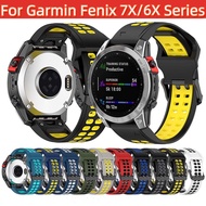 For Garmin Fenix 7X 6X Pro QuickFit dual color watch strap with double buckles and silicone strap