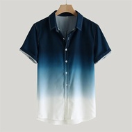 Men Shirt Men's Loose Blouse Breathable Short Sleeve Turn-Down Collar Gradient Shirt For Men European Size Oversized Shirt (XS-5XL)