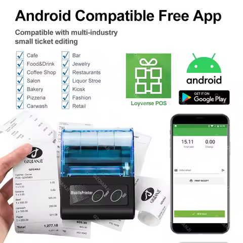 Mini Bluetooth Thermal Printer Wireless Protable 58mm Receipt Bill POS Printer Loyverse POS Free App