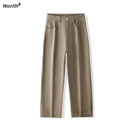 Chan Month American Retro Loose Fit Denim Jeans สําหรับผู้ชายและผู้หญิงกลางเอวขาตรง Cotton Bomber Ja