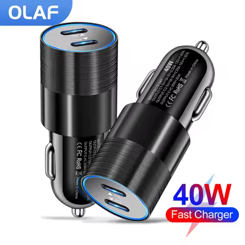 Olaf Dual USB C Fast Car Charger 40W 2 Port Type C PD Car Phone Charger for iPhone 13 12 11 Pro Max
