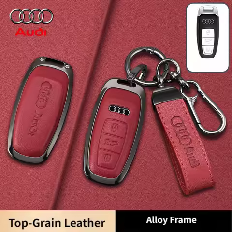 Metal Leather Car Key Case Cover Shell for Audi Q8 Rsq8 A6 C8 S6 Rs6 A7 S7 Rs7 A3 8Y A8 D5 4N Rs E-T